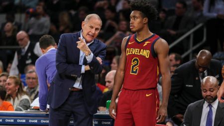 Cleveland Cavaliers head coach John Beilein with #02 players Collin Sexton.